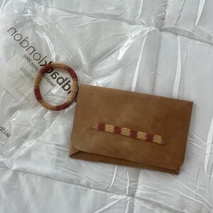 Laidback London Brown Leather Clutch with Beaded Handle - New with Tags